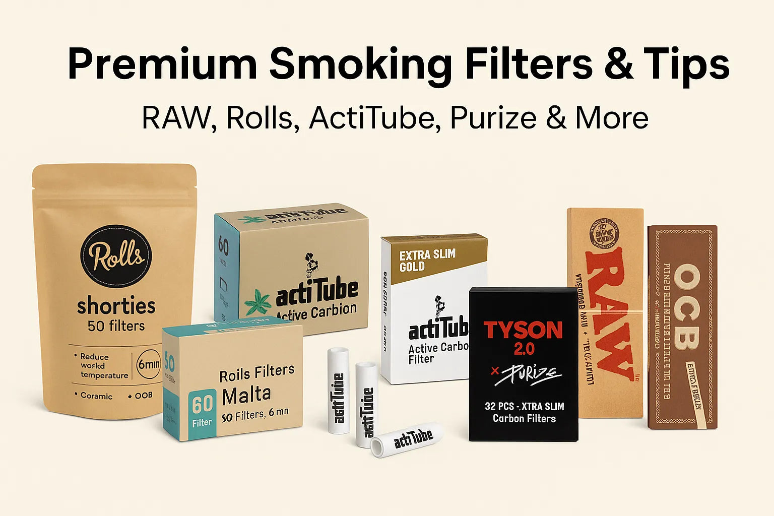 Premium Smoking Filters & Tips – RAW, Rolls, ActiTube, Purize & More
