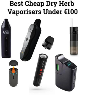 Various affordable dry herb vaporisers with display screens and buttons, under €100.
