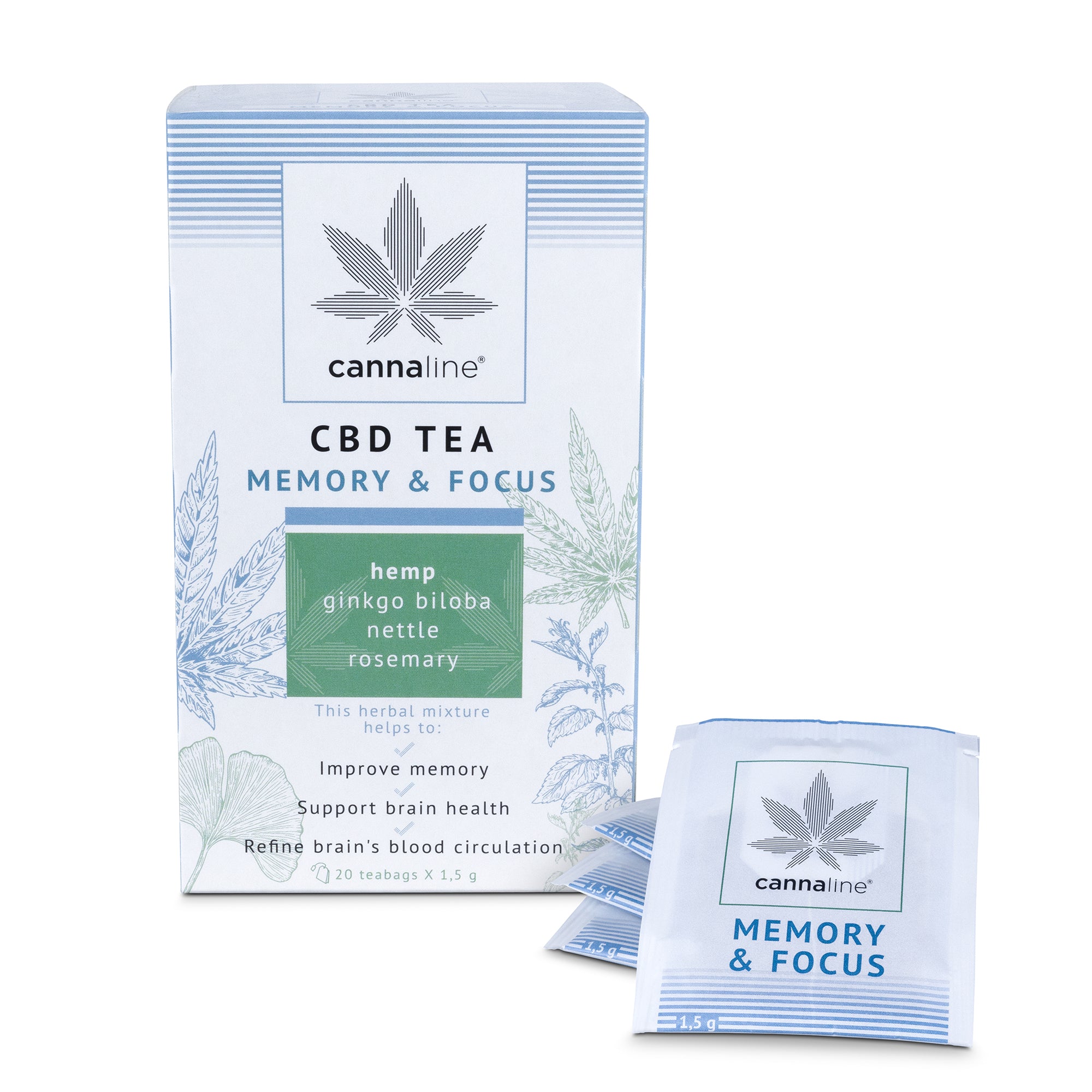 CBD memory and focus tea with ginkgo biloba and hemp