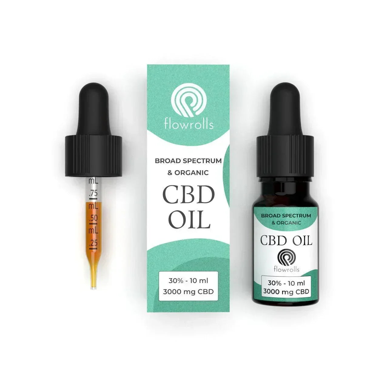 Broad spectrum organic CBD oil 30% 10ml with dropper and packaging, 3000mg CBD