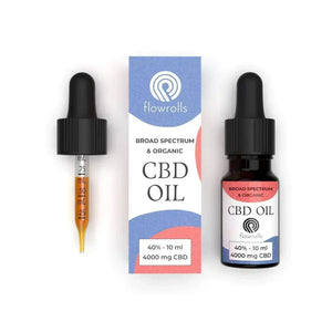 Broad spectrum CBD oil 40%, 4000mg, with dropper and packaging on white background