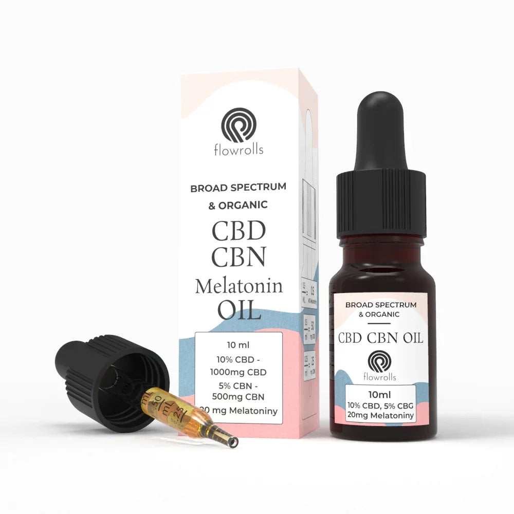 Flowrolls CBD 10% CBN 5% melatonin oil 10ml with box and graduated dropper