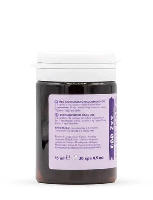 CBD Zzz sleep capsules bottle with lavender and hemp extract label, 15ml, 30 capsules