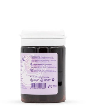 Vegan CBD night capsules container with white lid, ingredient label visible