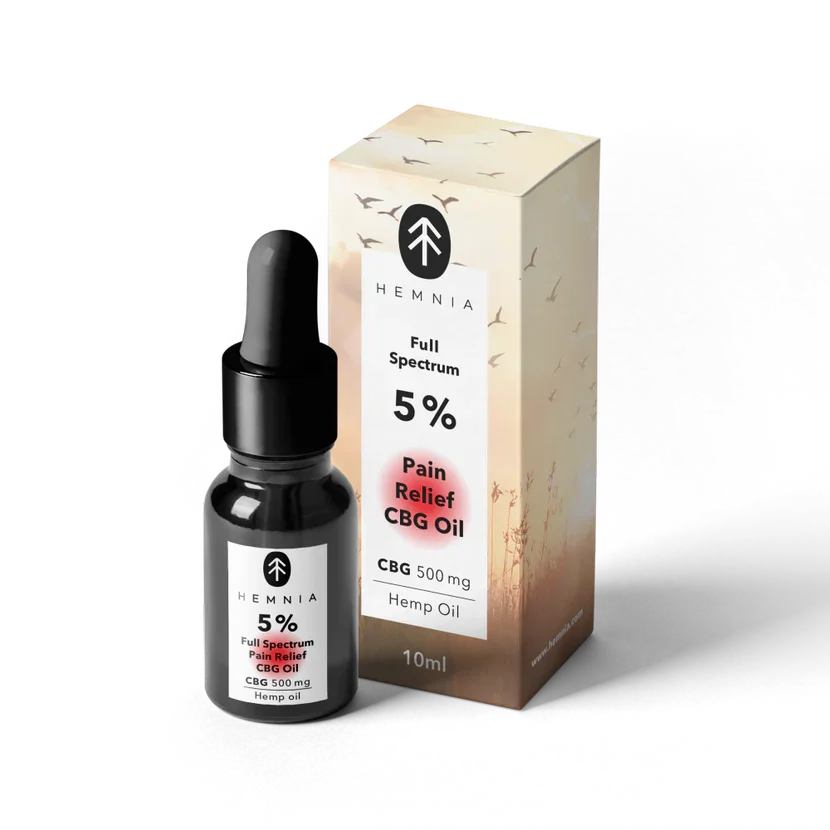 Experience the powerful synergy of CBG and CBD with Hemnia's Full-Spectrum Pain Relief Oil. This 10ml bottle delivers 500mg of naturally extracted cannabinoids designed to support your body’s response to pain, tension, and inflammation, without the high.