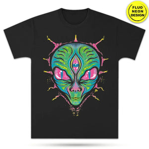 Neon Fluorescent T-Shirts – Glow-in-the-Dark Designs (S–XL) Alien Head