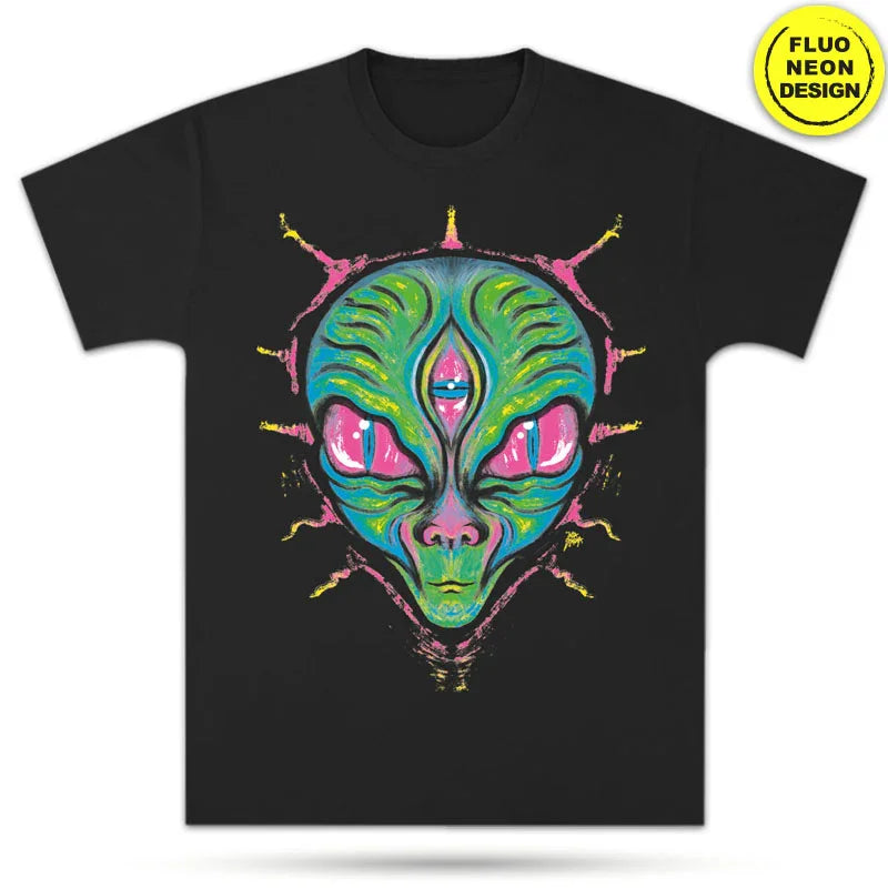 Neon Fluorescent T-Shirts – Glow-in-the-Dark Designs (S–XL) Alien Head