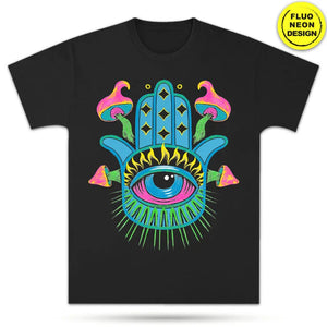 Neon Fluorescent T-Shirts – Glow-in-the-Dark Designs (S–XL) Hamsa Hand
