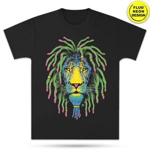 Neon Fluorescent T-Shirts – Glow-in-the-Dark Designs (S–XL) Rasta Lion