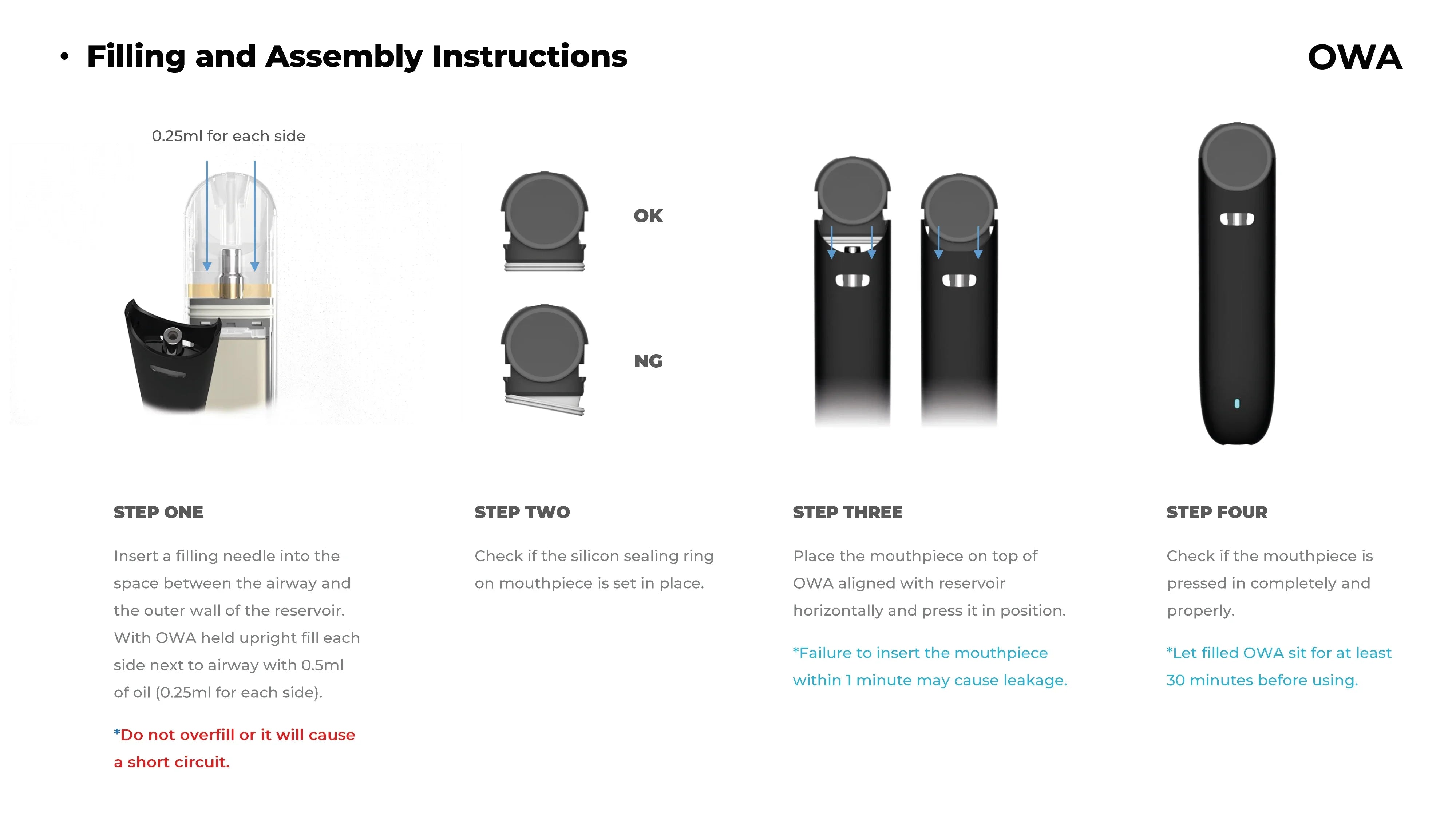 CCELL OWA All Colours (Empty) Vape Pens - 0.5ml filling and assembly instructions