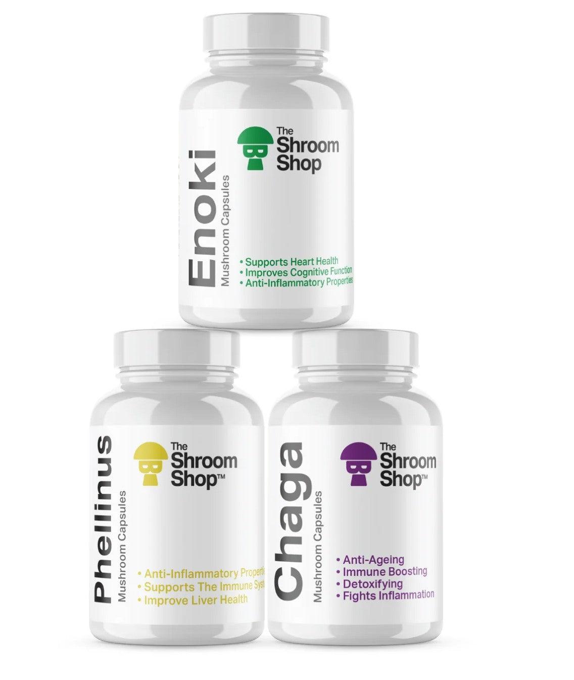Mushroom Supplement bundle - Organ Support Bundle Cannabis Clinics - Chaga, Enoki, Phellinus