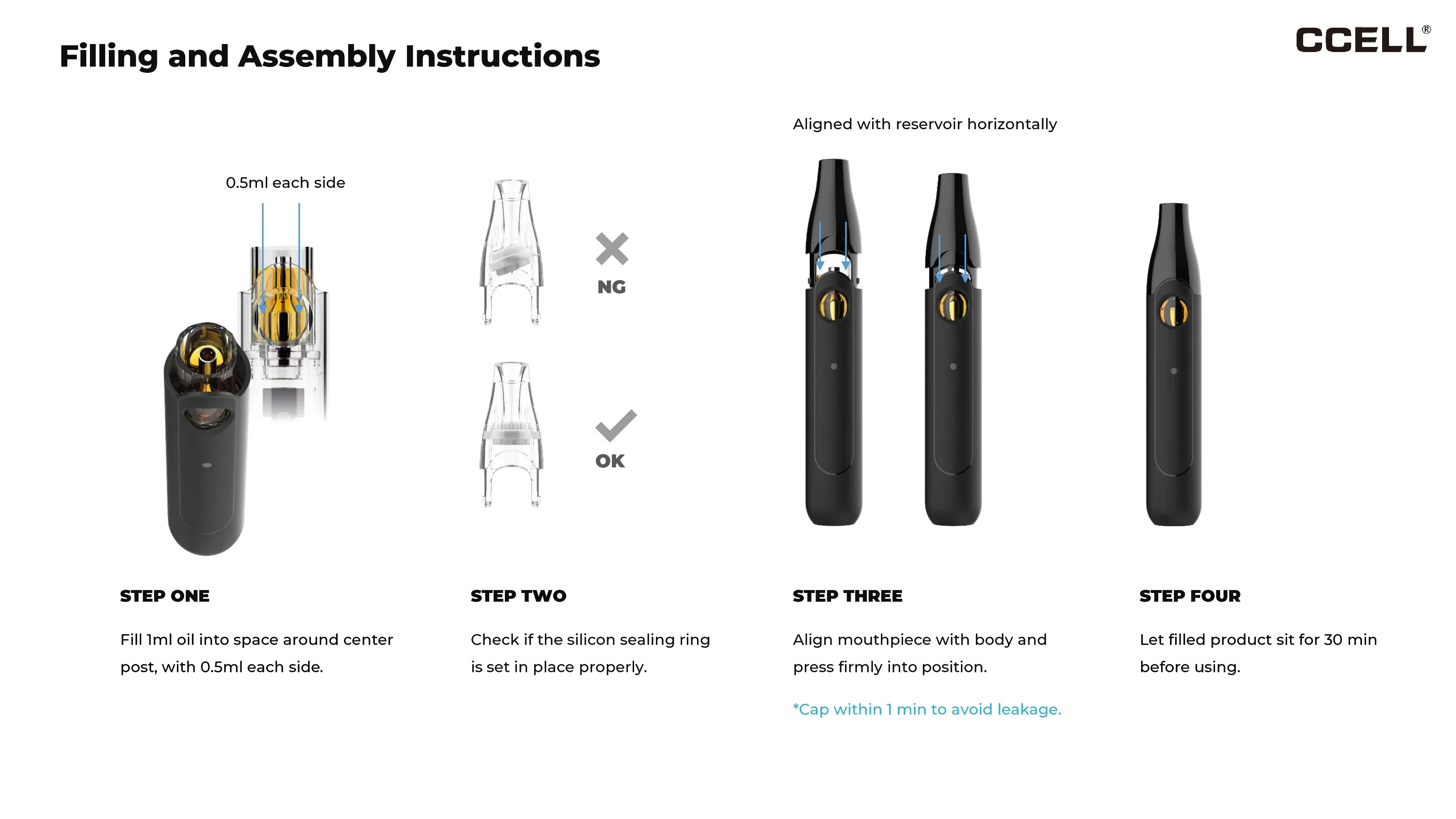 CCELL Sima White - 10 pcs - empty disposables - 1ml filling and assembly instructions
