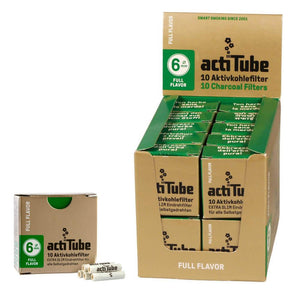actiTube 6mm charcoal filters for smoking, extra slim, in retail display box and single pack