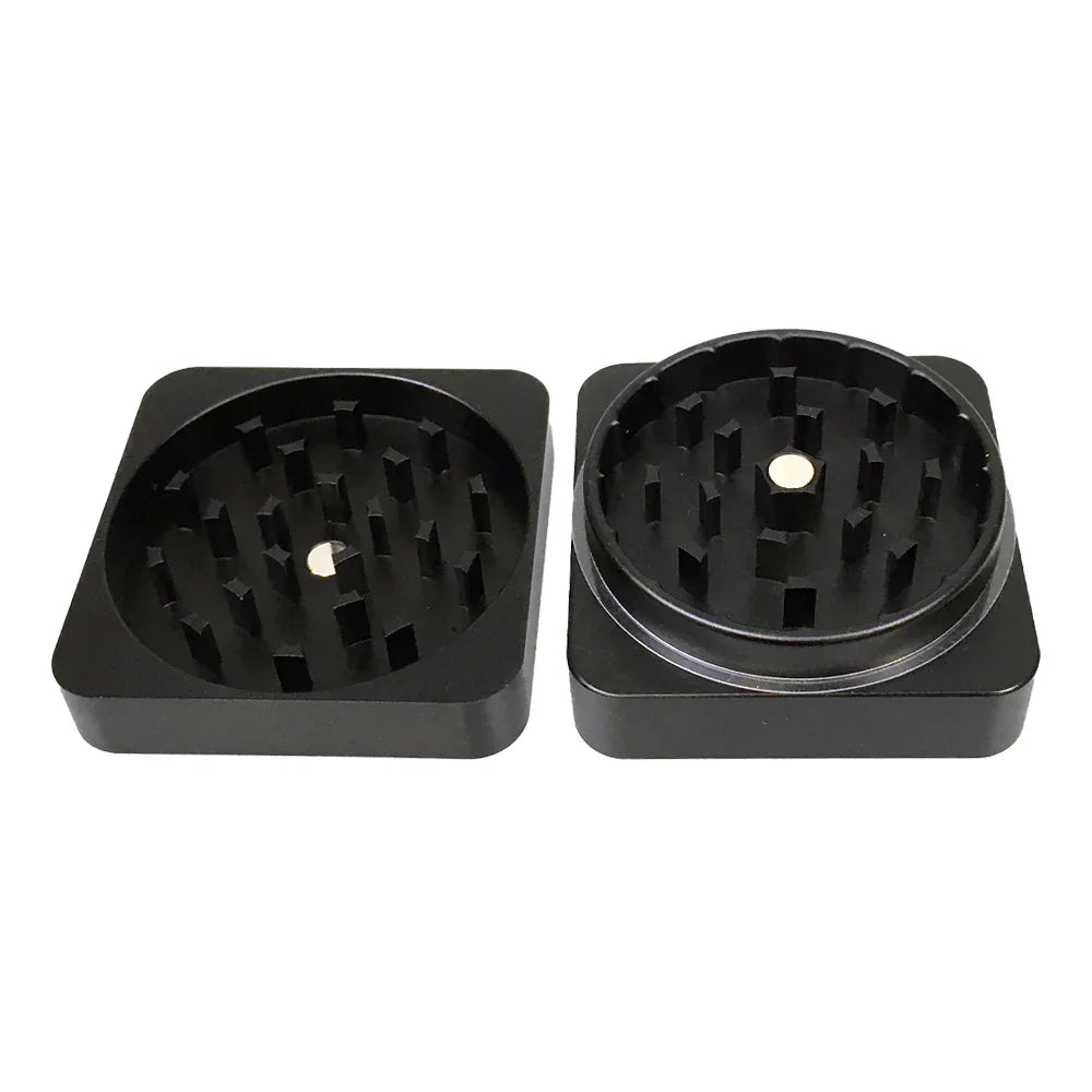 Best Buds Flat Square Aluminium Grinder – Onyx – 2-Part – 50 mm opened