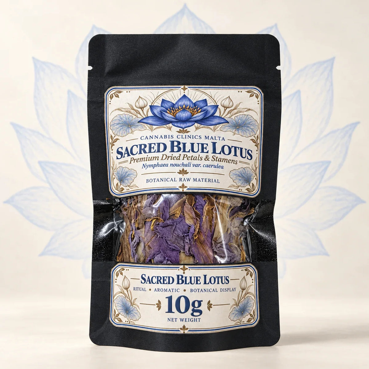 10g Sacred Blue Lotus dried petals and stamens pouch by Cannabis Clinics Malta