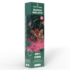 Canntropy Guava Gelato premium CBG vape pen side packaging with tropical artwork