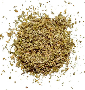 damiana leaf herbs on a white background, botanical wellness product