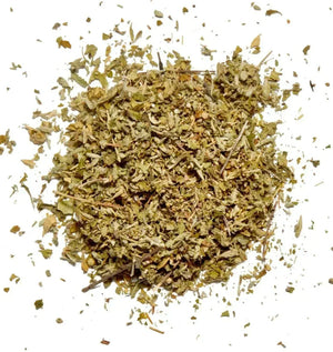 damiana leaf herbs on a white background, botanical wellness product