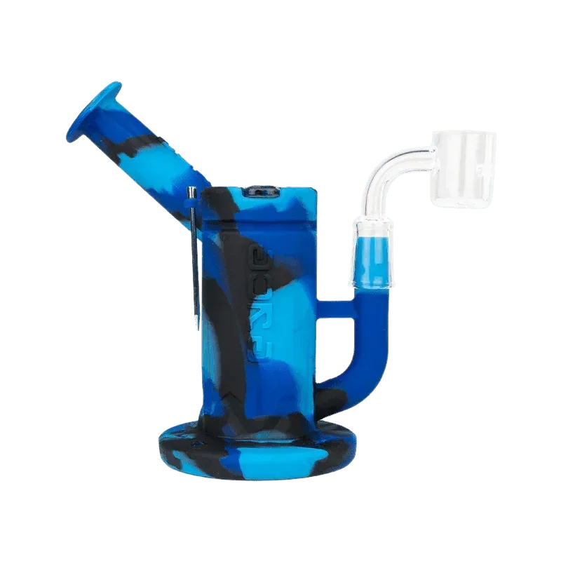 Blue and black silicone dab rig with glass attachment for legal herbal concentrates