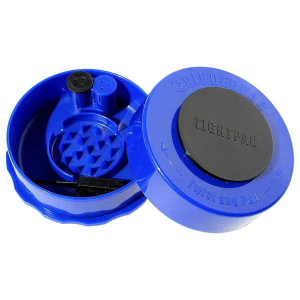 GrinderVac Solid Airtight – 2-Part Grinder & Herb Storage – Blue open
