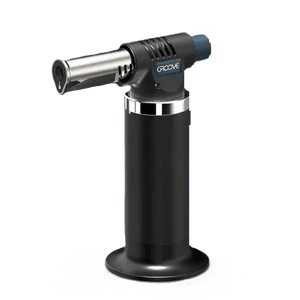 Black butane torch lighter with metallic nozzle for herbal vaporizer use