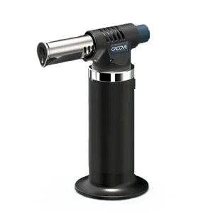 Black butane torch lighter with metallic nozzle for herbal vaporizer use