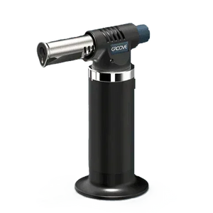 Black butane torch lighter with metallic nozzle for herbal vaporizer use