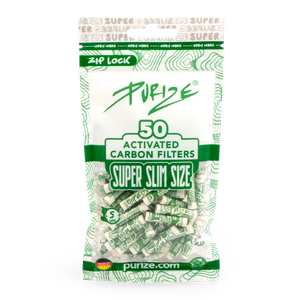 PURIZE Super Slim Activated Carbon Filters 50 Pack with resealable zip-lock pouch