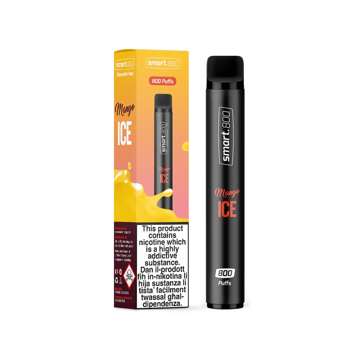 Smart.800™ Disposable Vape – Mango Ice (0 mg Nicotine)
