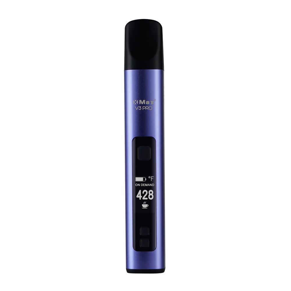 Portable herb vaporizer with digital display and temperature control, upright on white background