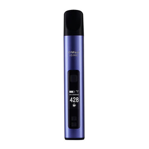 Portable herb vaporizer with digital display and temperature control, upright on white background