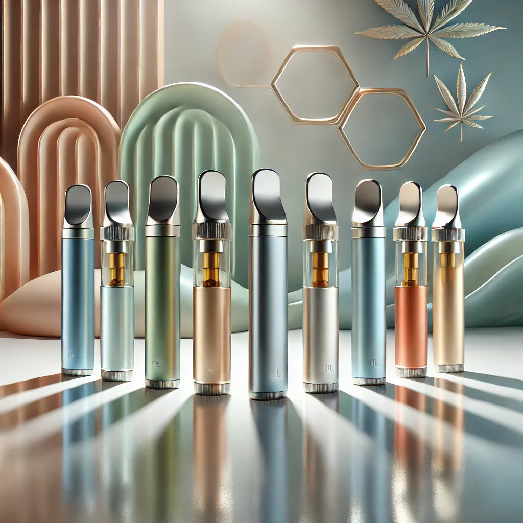 CBD cartridges lined up in a row