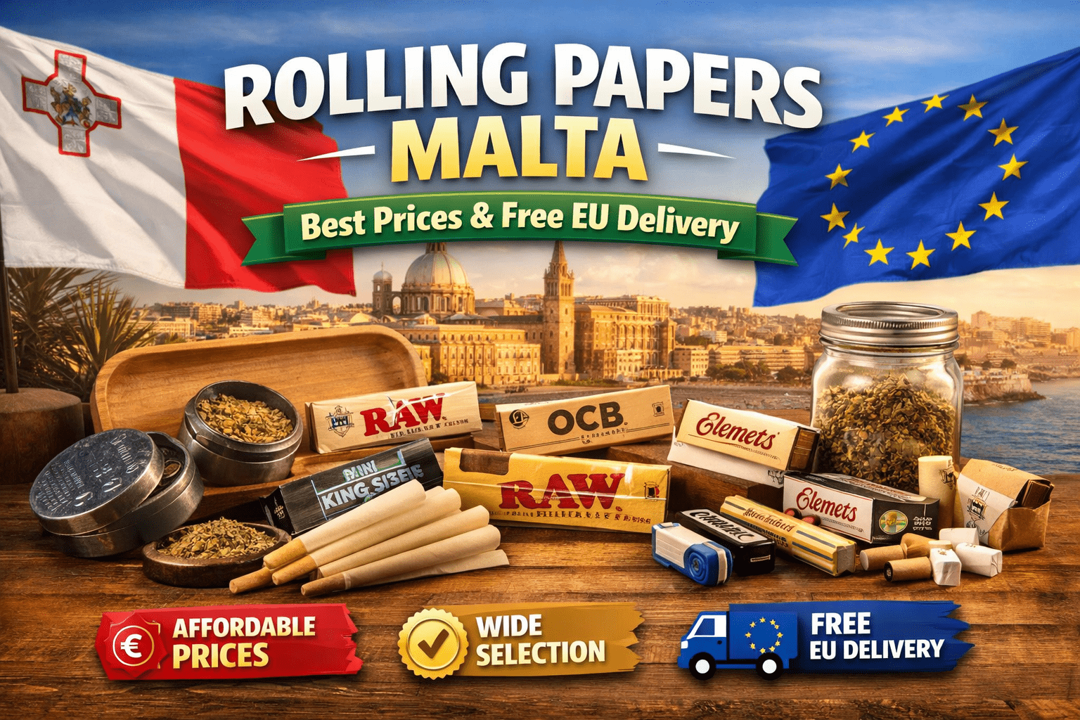 Rolling papers and smoking accessories in Malta with free EU delivery