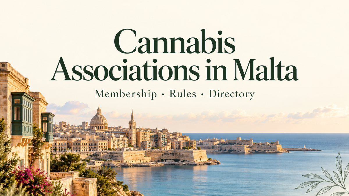 Maltese coastal skyline beneath “Cannabis Associations in Malta” and “Membership · Rules · Directory”.
