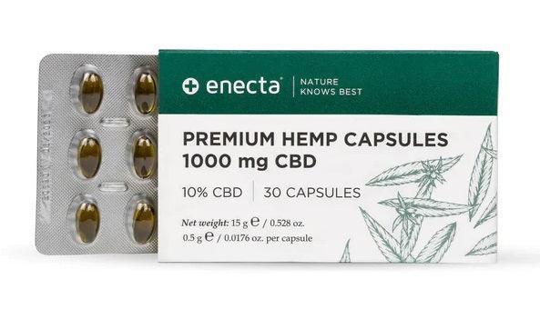 Blister pack and box of premium hemp capsules 1000mg CBD with botanical illustration
