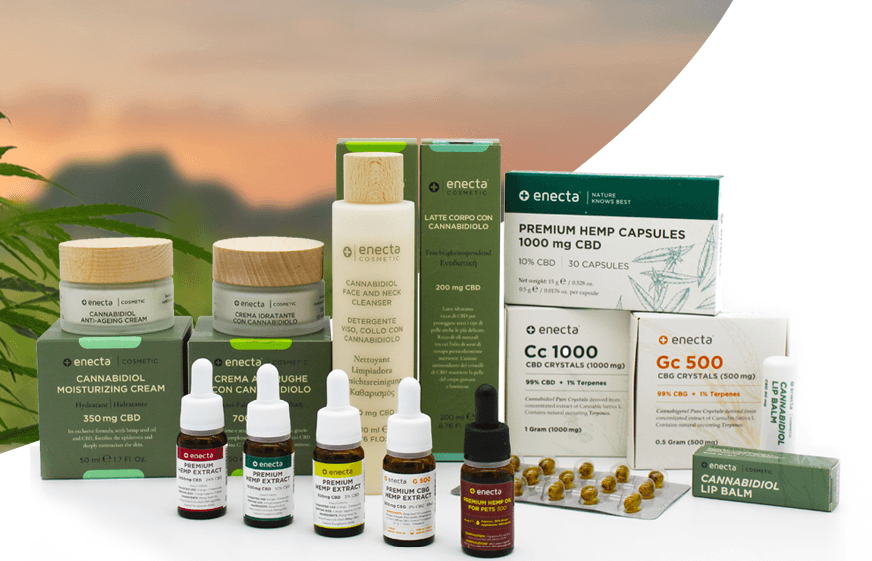 Assorted CBD skincare, oils, and capsules displayed with a natural background