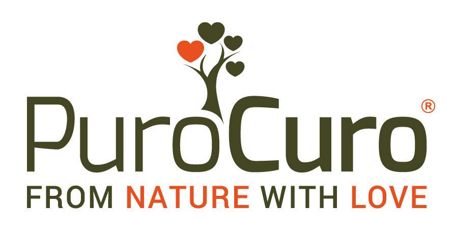 PuroCuro logo with heart-shaped tree and slogan from nature with love for CBD wellness products