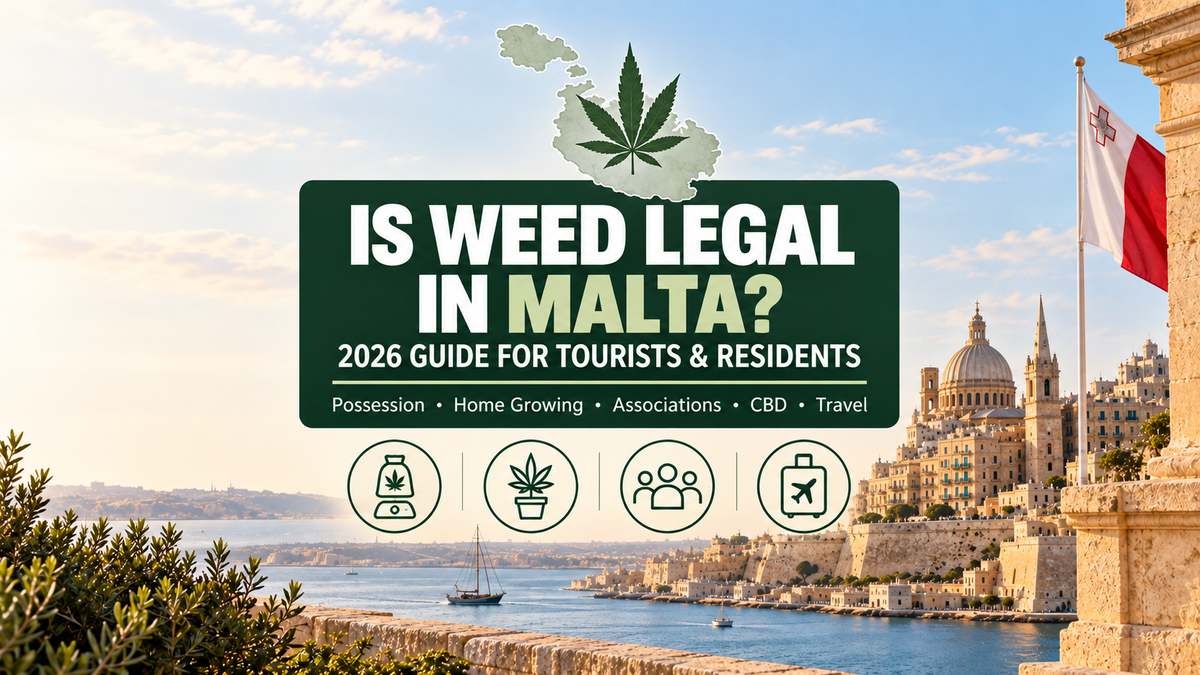 Is weed legal in Malta in 2026? Guide for tourists and residents covering possession, home growing, associations, CBD and travel.