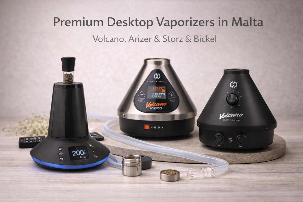 Premium desktop vaporizers for dry herbs, including Volcano, Arizer, Storz & Bickel models in Malta