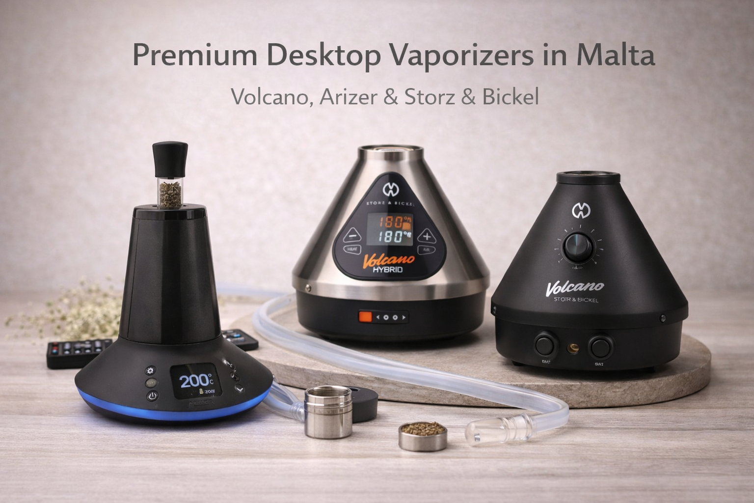 Premium desktop vaporizers in Malta featuring Volcano, Arizer and Storz & Bickel models