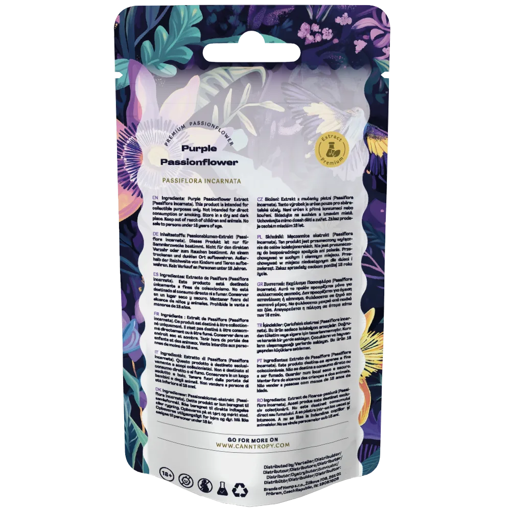 Canntropy Purple Passionflower Extract – 5% Flavonoids (Passiflora incarnata) – 10g / 25g - back