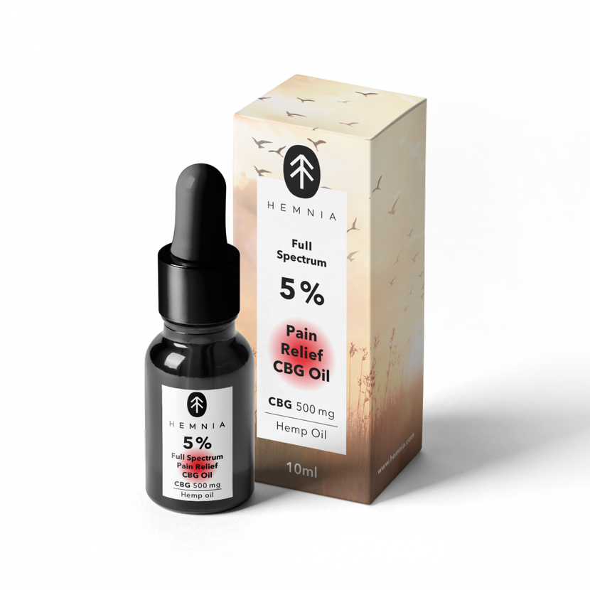 Experience the powerful synergy of CBG and CBD with Hemnia's Full-Spectrum Pain Relief Oil. This 10ml bottle delivers 500mg of naturally extracted cannabinoids designed to support your body’s response to pain, tension, and inflammation, without the high.