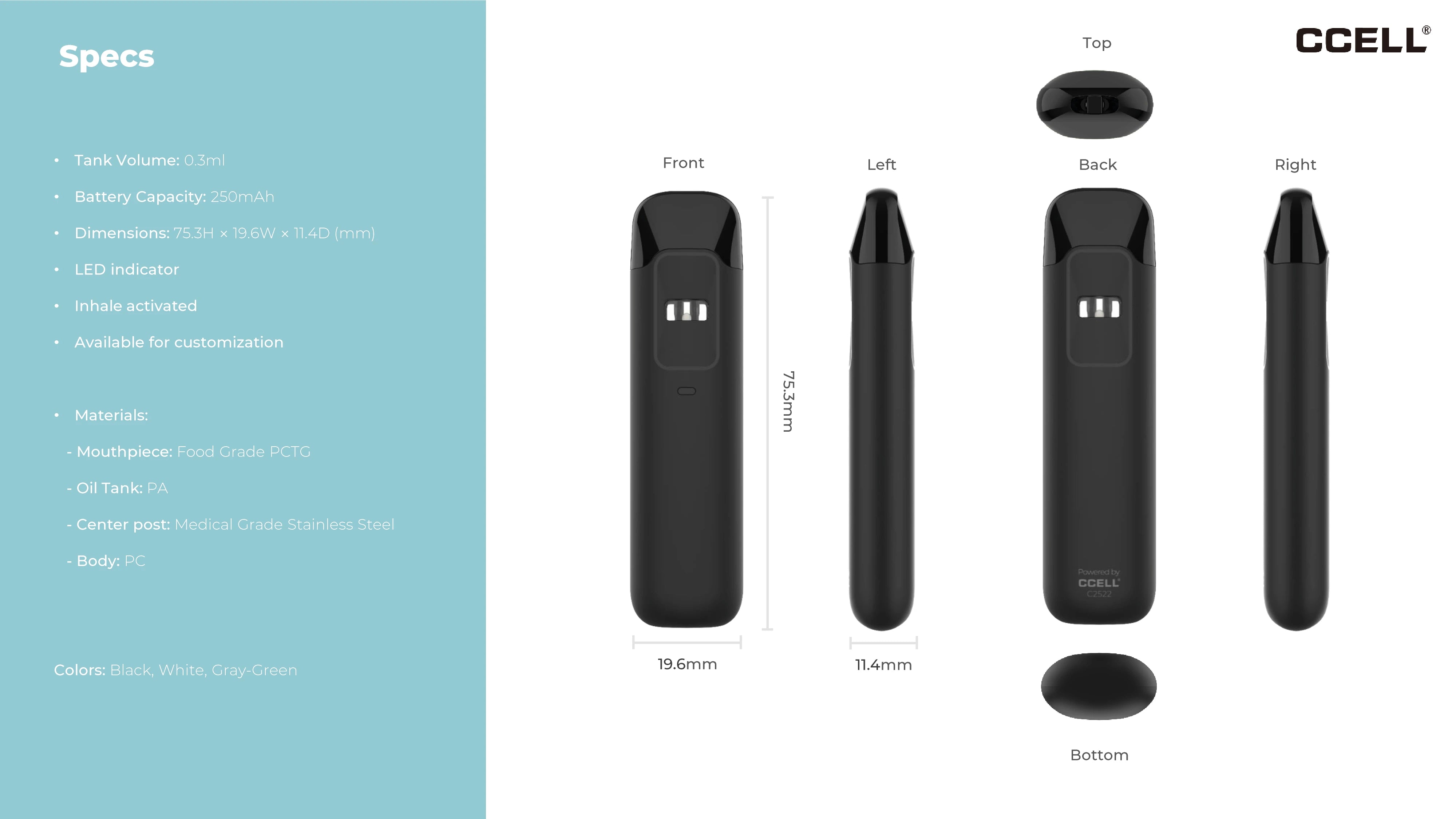 CCELL Eazie 0.3ml disposable vape specs