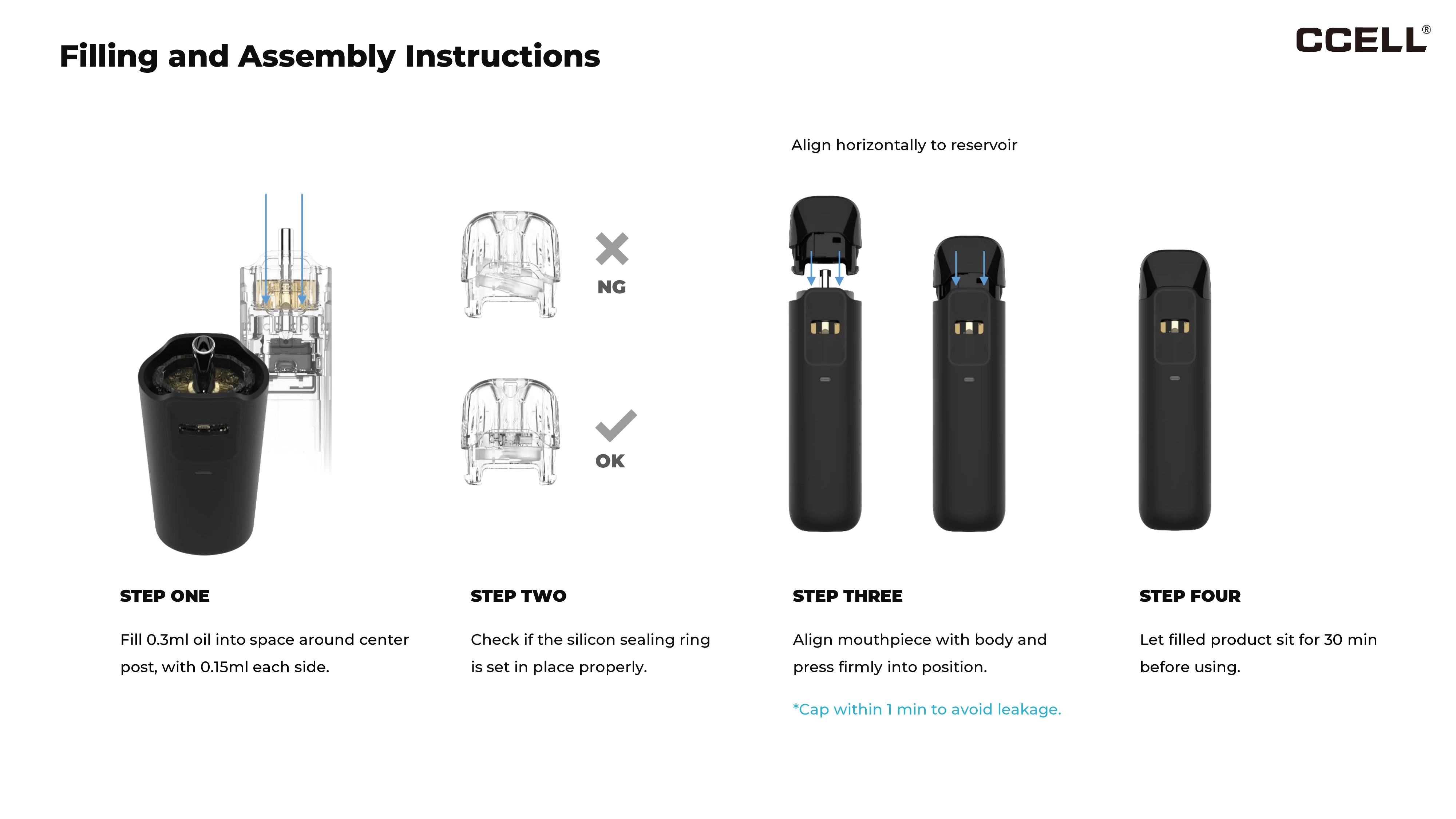 CCELL Eazie 0.3ml disposable vape filling and assembly instructions