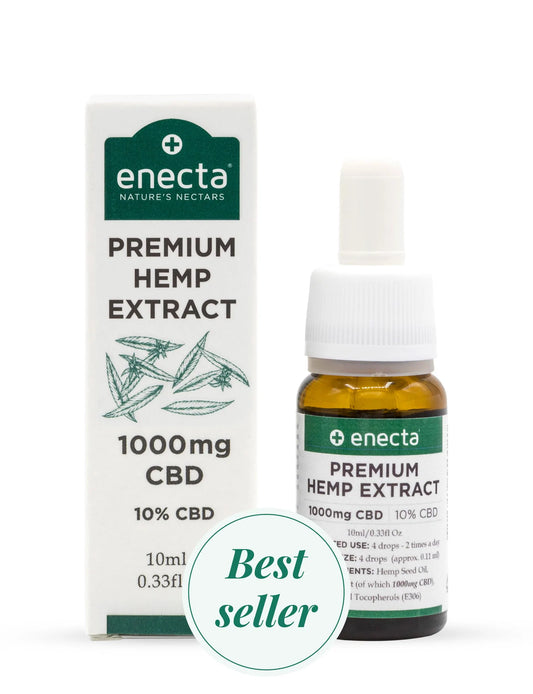 The 10% Premium Hemp Extract full spectrum CBD oil from Enecta, including packaging 