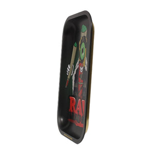 RAW rolling tray side view raised edges metal tray medium size durable design
