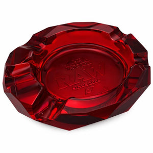 RAW heavy glass ashtray ruby red close up premium smoking accessory durable design