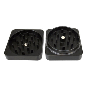 Best Buds Flat Square Aluminium Grinder – Onyx – 2-Part – 50 mm opened