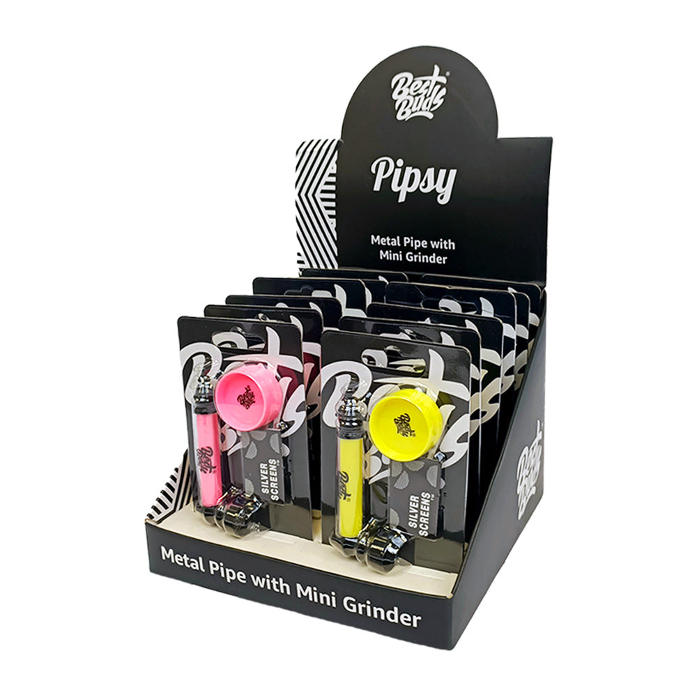 Best Buds Pipsy Metal Pipe with Mini Grinder, 4 colours - D Vape Store