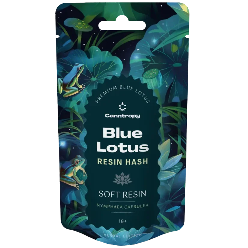 Canntropy Blue Lotus Soft Resin 5g pouch, labelled Nymphaea caerulea